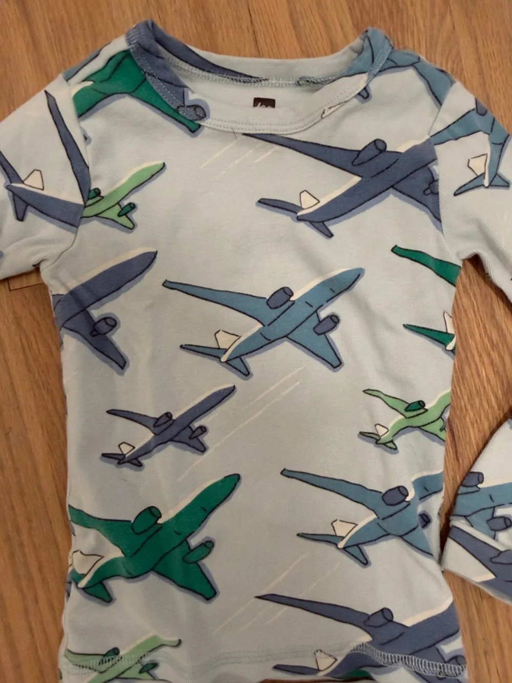 Tea Collection Light Blue Airplane Pajama Set with Green & Navy Planes